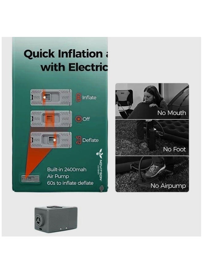 نوفيتسون مرتبة تخييم كهربائية قابلة للنفخ ذاتياً من نوفيتسون مع مضخة مدمجة | سرير هوائي قابل للنفخ والتفريغ تلقائيًا للسفر الخارجي والمنزل | مرتبة قابلة للنفخ محمولة NAM-7600G - الأخضر - Image 3